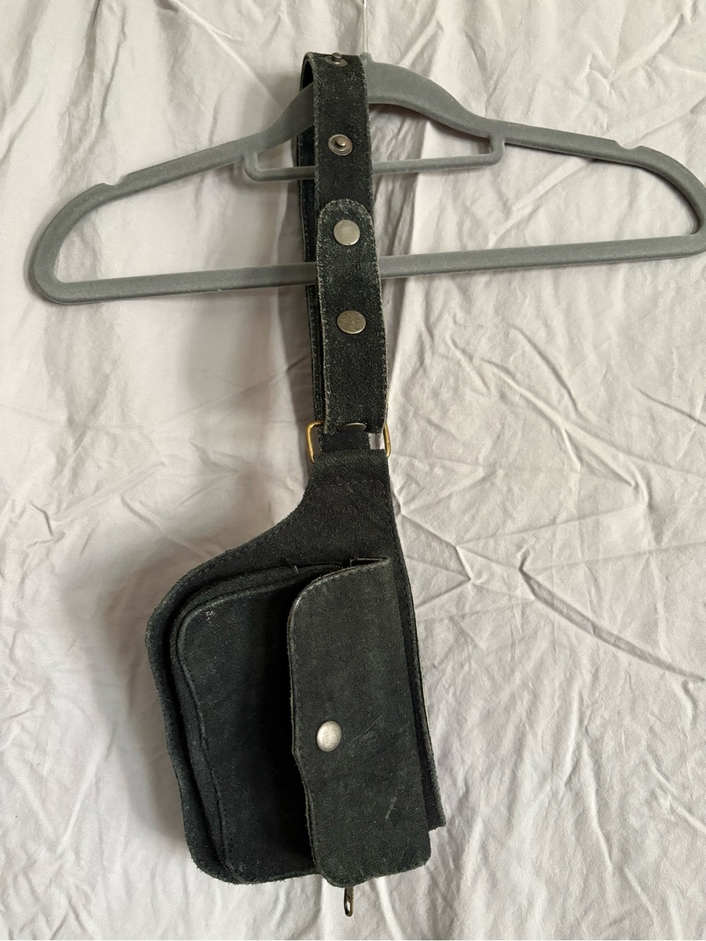 Black Suede Belt Bag with Front Pocket